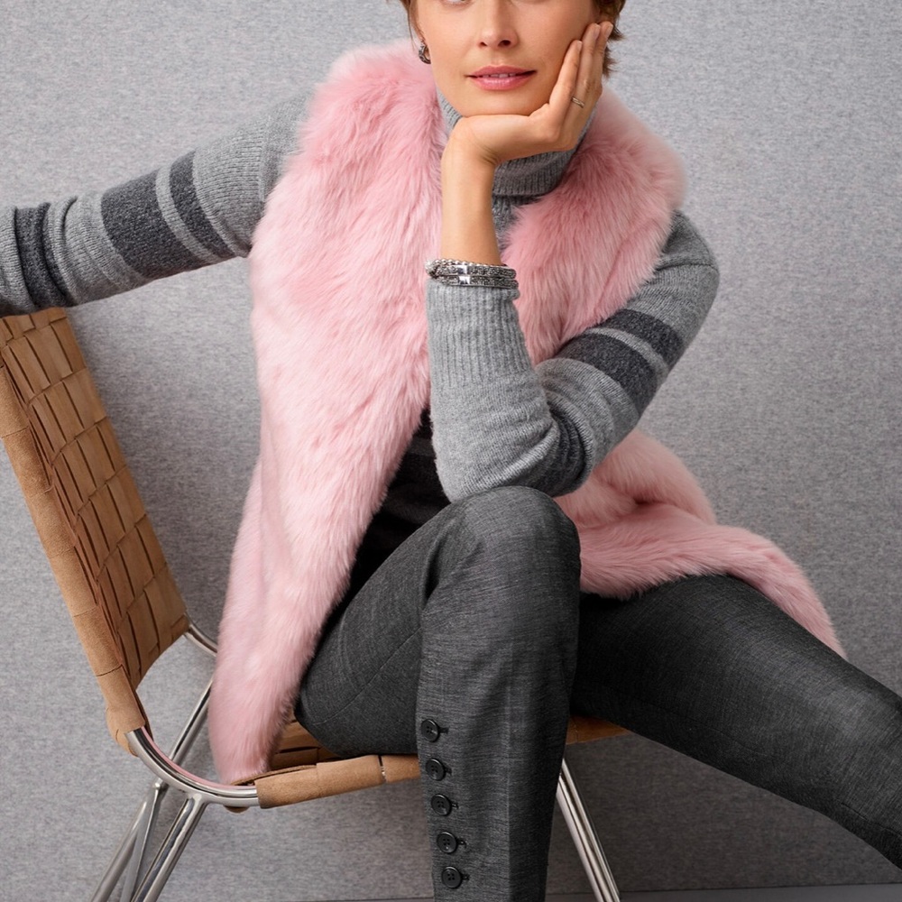 New Talbots Pink Faux Fur Vest Womens Size Large